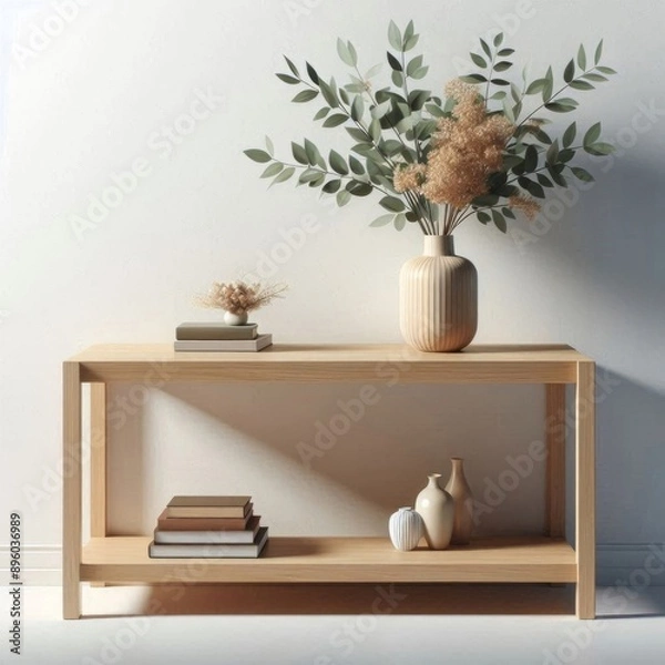 Fototapeta Interior of stylish modern house - console table on white background. AI generated.