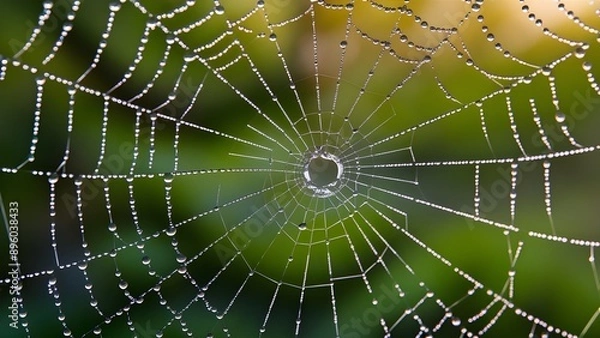 Obraz Spider Web with Glowing Droplets