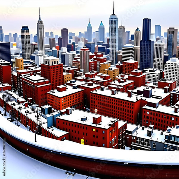 Fototapeta 눈내린 빌딩숲의 웅장한 광경