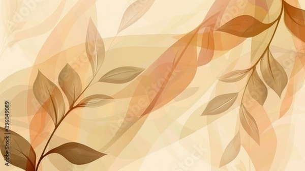 Obraz An abstract vector background, minimalistic with scattered leaf elements, pastel colors, and delicate lines