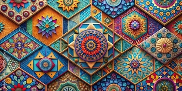 Fototapeta Abstract geometric wallpaper art in vibrant colors and intricate patterns, geometric, wallpaper, art, abstract, vibrant
