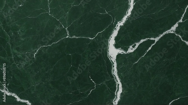 Fototapeta Dark Green Marble with White Veining - Close Up Detail, A close-up view showcasing the intricate veining pattern of dark green marble accented by striking white streaks. 
