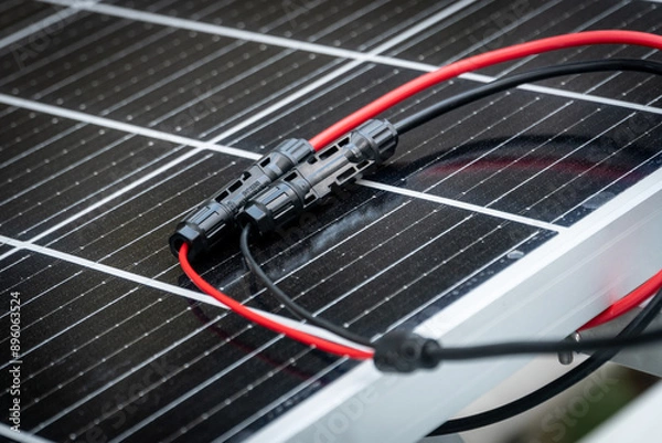Obraz Close up of  mc4 connectors over the solar panel.