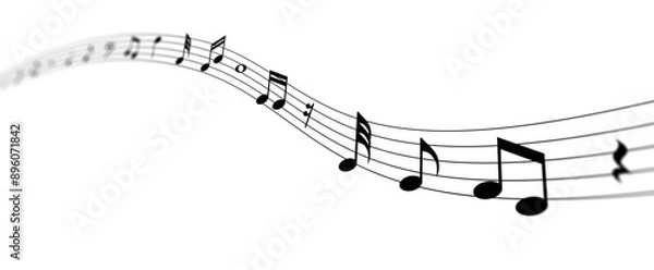 Fototapeta Musical note treble clef floating and flowing on staff line, abstract key tone on music sheet design, swirl tune score, classical creativity melody play transparent background