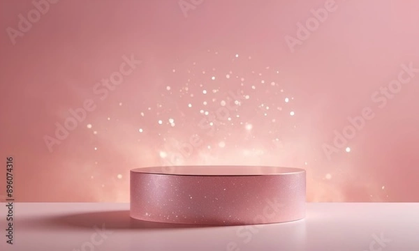 Fototapeta Smooth, Translucent Quartz Podium with Soft Glow and Minimal Pink Backdrop
