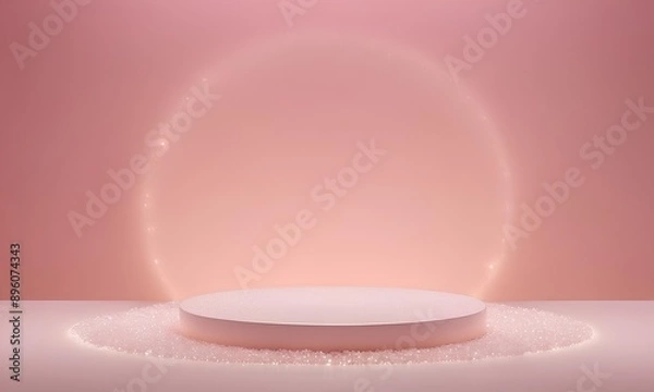 Fototapeta Translucent Quartz Podium with Gentle Sparkles and Minimalist Pale Pink Background
