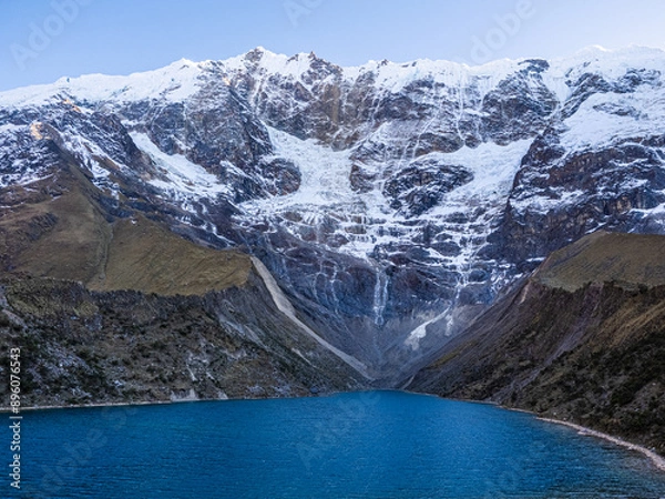 Fototapeta Close up of snowy texture on the Salkantay Mountain at Humantay Lagoon.