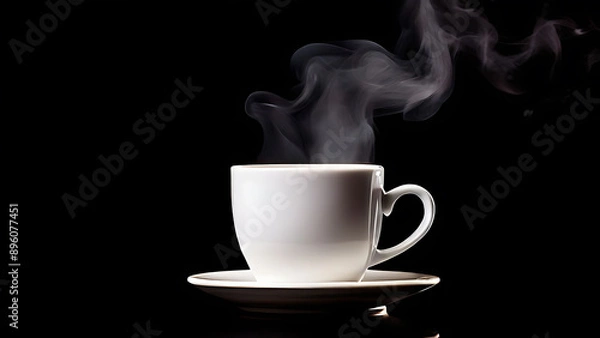 Fototapeta Create an image of a white coffee cup filled almost to the brim with coffee, with steam rising visibly above the cup