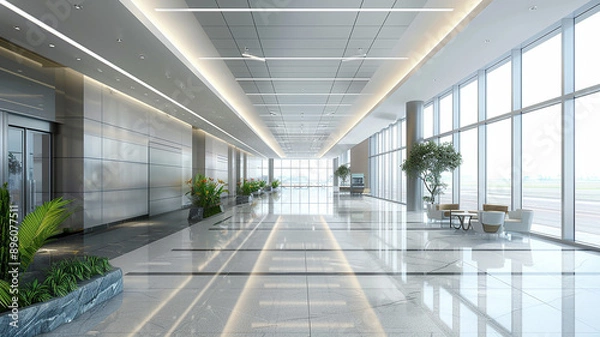 Obraz Business hall in 3D rendering, office environment with a touch of airport design,