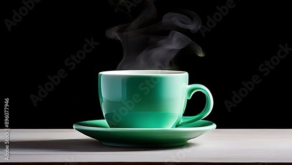 Fototapeta Create an image of a white coffee cup filled almost to the brim with coffee, with steam rising visibly above the cup