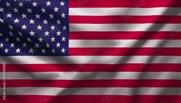 Fototapeta Close-up of the American flag waving in sunlight, highlighting its stars and stripes, symbolizing patriotism and national pride.