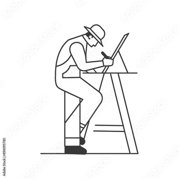 Fototapeta minimalist line art icon architec drawing in action logo symbol