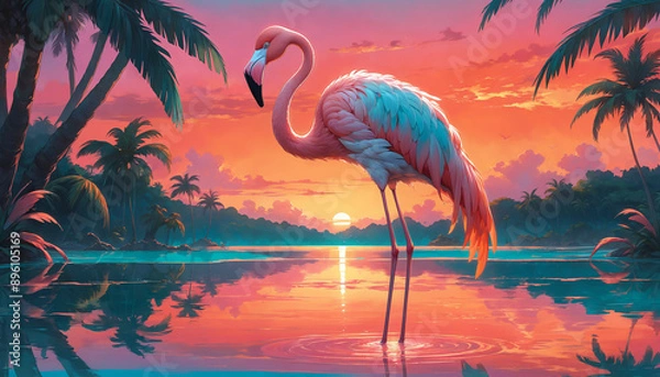 Fototapeta Flamingo at Sunset