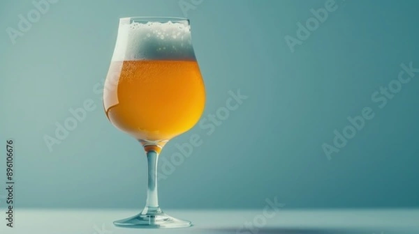 Fototapeta A sleek, modern tulip glass showcasing a hazy IPA, its vibrant citrusy hop aroma and juicy flavor bursting forth.