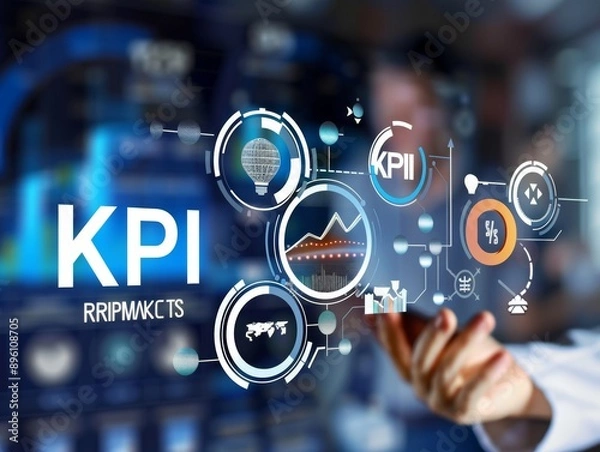 Fototapeta Utilizing kpis in business intelligence  monitoring achievement against targets with process icons