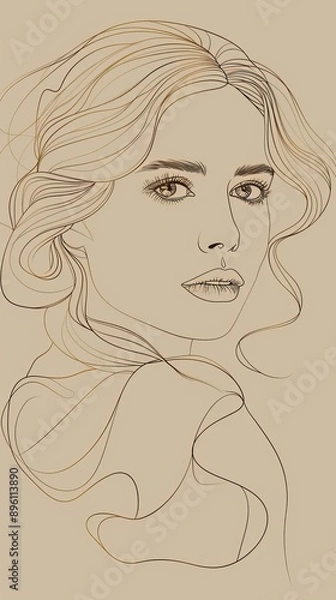 Obraz Pensive Feminine Portrait in Minimalist Line Art Style