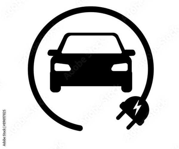 Obraz Electric car icon. Electrical automobile cable contour and plug charging black symbol. Eco friendly electro auto vehicle concept. Vector electricity illustration	
