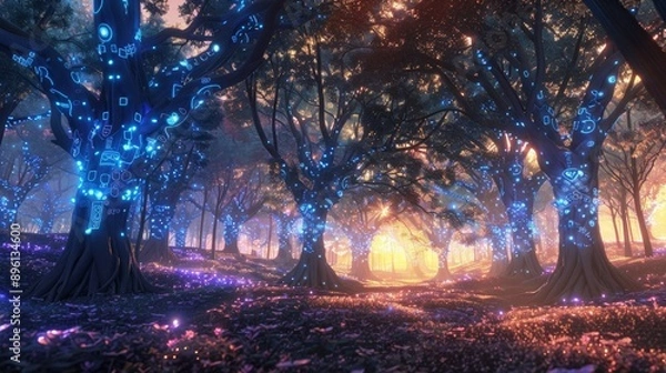 Fototapeta Enchanted Glowing Forest at Twilight