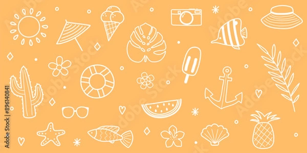 Fototapeta Set with hand drawn summer elements. Design with icons. Vector illustration