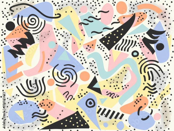 Obraz Chaotic Beauty in Memphis Style Artwork: An Abstract Illustration