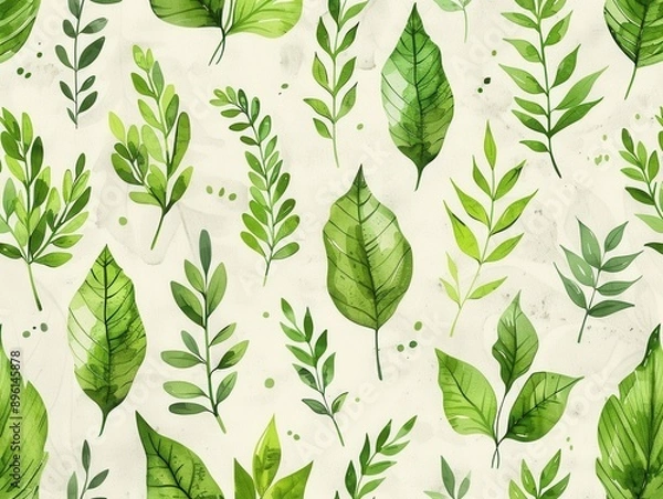 Fototapeta Pencil illustration of plants and green leaves hand drawn pattern, ancient botanical art. Simple and minimal, 4K wallpaper.