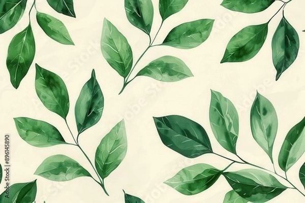 Fototapeta green plant pattern drawn with pencil natural leaf illustration, simple and vintage botanical art. Clean and simple, 4K wallpaper.
