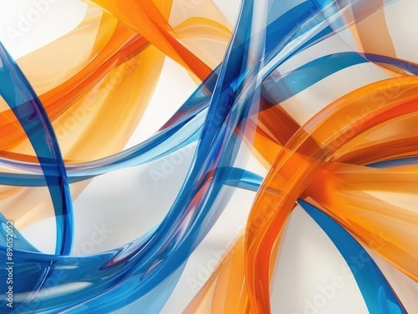 Fototapeta A vibrant swirl of blue and orange transparent ribbons creating a dynamic and modern visual effect.