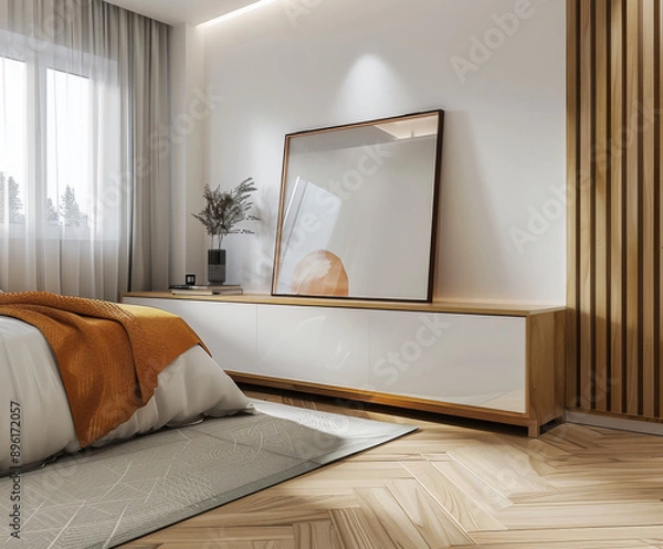 Fototapeta model frame on the floor of a mordern bedroom