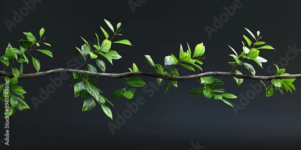 Fototapeta There is a branch with green leaves on a black background generative ai
