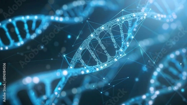 Fototapeta Digital rendering of DNA with futuristic, high-tech elements, DNA, next-gen genetics