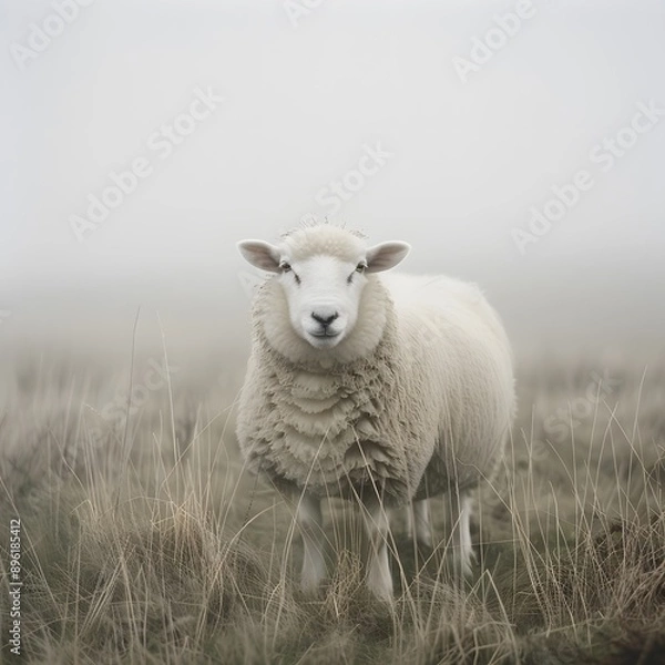 Fototapeta Sheep Standing in a Misty Field