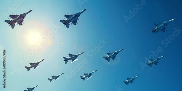 Fototapeta Military Fighter Jets flying in the sky, generative AI
