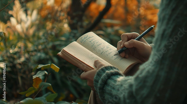 Obraz contemplation and relaxation in solitude while writing and finding inspiration.
