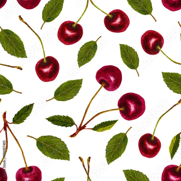 Fototapeta Watercolor Seamless Pattern With Cherry