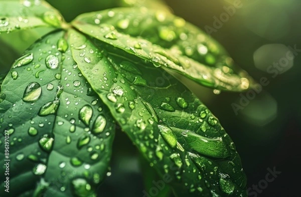 Obraz Dewdrops on a Green Leaf