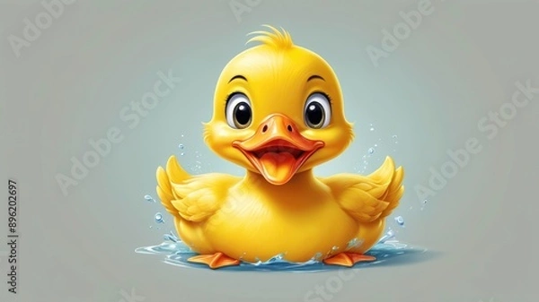 Fototapeta Surprised cute little yellow duck with its mouth open in close-up