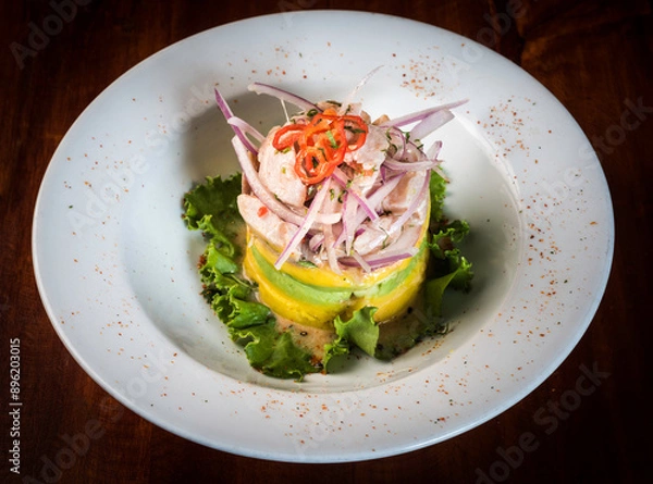 Obraz Causa rellena, a typical dish from Peru.