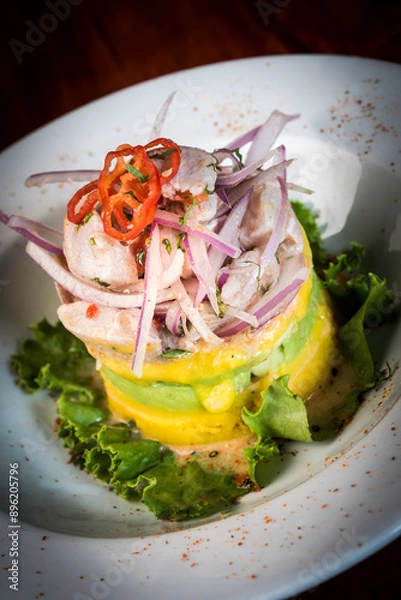 Obraz Causa rellena, a typical dish from Peru.