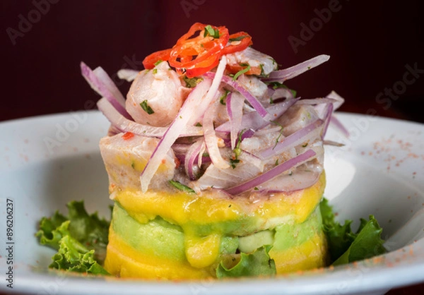 Obraz Causa rellena, a typical dish from Peru.