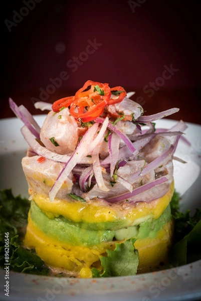 Obraz Causa rellena, a typical dish from Peru.