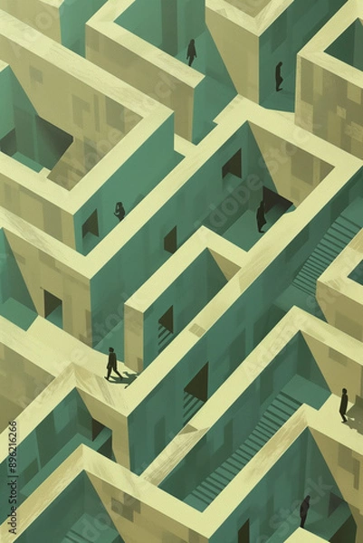 Fototapeta isometric labyrinth maze with tiny figures