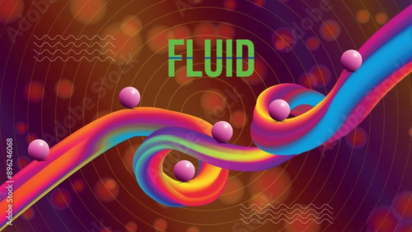 Obraz Creative poster design with 3d Fluid colorful gradient textured style background design Template.