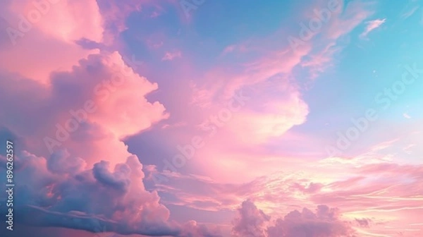 Fototapeta Serene sky with soft pastel hues blending seamlessly from pink to blue