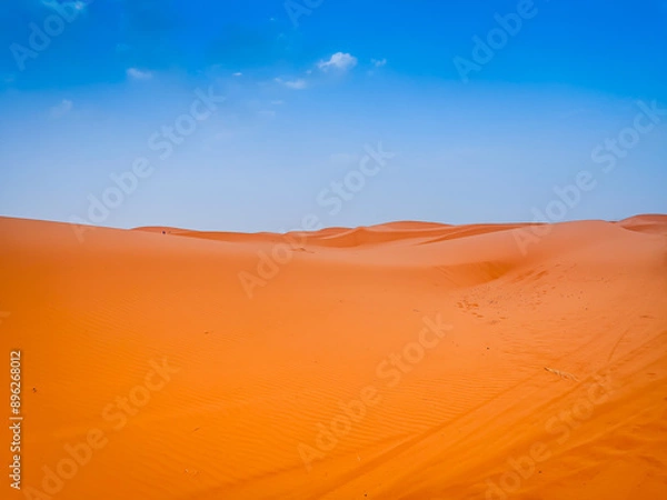 Obraz Sand dunes in the Sahara desert with blue sky in background, Merzouga, Morocco, North Africa