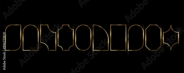 Fototapeta Printgold frame, set of thin liner gold frames, boho, islamic, thin line, editable, elegant with glitter, geometric, gold background, frame vector, gold vector, frame set, luxury