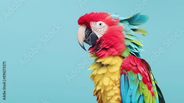 Fototapeta A parrot with vibrant feathers wearing a fashionable accessory, banner, with copy space