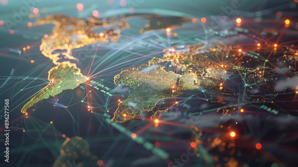 Fototapeta Mapping Global Shipping Routes: Unraveling Supply Chain Hubs distribution shipping containers