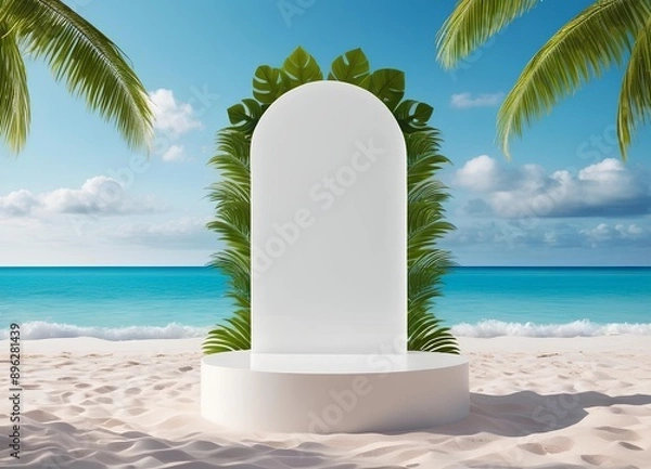 Fototapeta Frosted Acrylic Podium Delicate Translucent Beach Backdrop White Sands