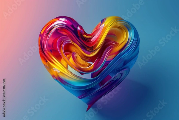 Fototapeta Vibrant 3D Render of a Swirling, Multicolored Heart on a Gradient Background