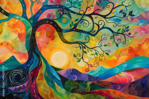 Fototapeta Abstract Colorful Tree of Life with Vibrant Patterns and Artistic Elements